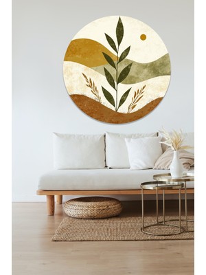 KOSS Dijital Bohem Tarzı Çiçekler Yuvarlak Sticker, Yuvarlak Şekilli Sticker, Modern Minimal Duvar Dekoru