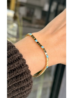 Tep's Jewellery Golden Grace Turkuaz Taşlı Gümüş Bileklik