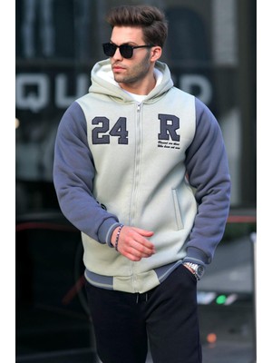 Madmext Mint Yeşili Baskılı Fermuarlı Erkek Sweatshirt 6155