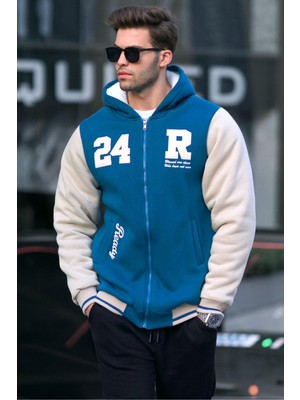 Madmext Petrol Yeşili Baskılı Fermuarlı Erkek Sweatshirt 6155