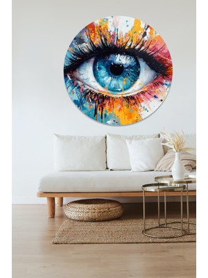 KOSS Dijital Soyut Göz Yuvarlak Sticker, Yuvarlak Şekilli Sticker, Modern Renkli Duvar Dekoru