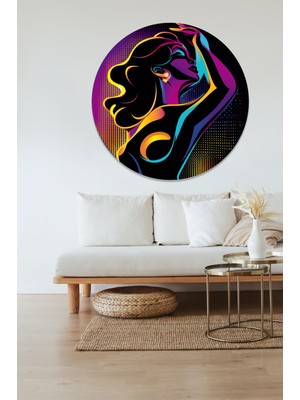 KOSS Dijital Renkli Işıltılı Kadın Yuvarlak Sticker, Yuvarlak Şekilli Sticker, Güzellik Merkezi Duvar Dekoru