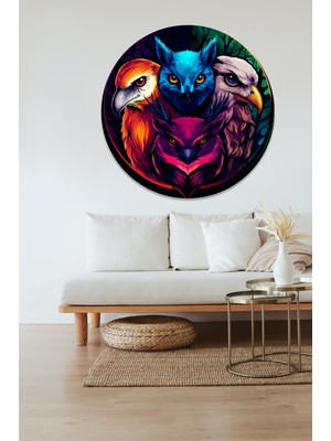 KOSS Dijital Renkli Yırtıcı Kuşlar Yuvarlak Sticker, Yuvarlak Şekilli Sticker, Soyut Hayvanlar Duvar Dekoru