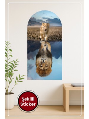 KOSS Dijital Oval Şekilli Aslan Yansıması Desenli Dekoratif Duvar Sticker Ev Ofis Salon Hol Için Modern Süs