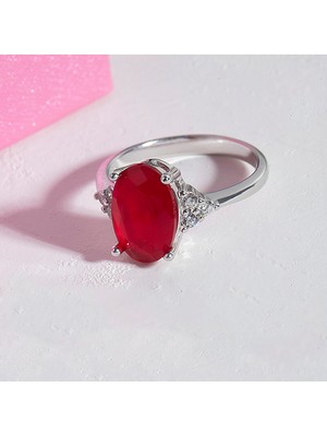 By More 925 Ayar Garnet Rengi Taşlı Oval Taşlı Gümüş Yüzük - 16