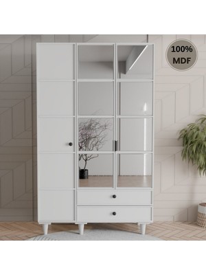 Comiet Piano Ayaklı Tasarım Aynalı 3 Kapak Mdf Gardırop