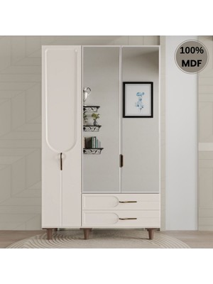 Comiet Asya Ayaklı Tasarım Aynalı 3 Kapak Mdf Gardırop