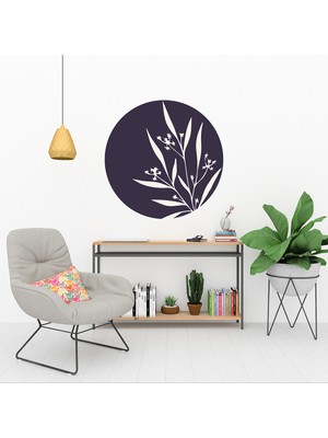 KOSS Dijital Minimal Çiçekli Mavi Yuvarlak Sticker, Yuvarlak Şekilli Duvar Stickerı, Modern Soyut Duvar Dekoru