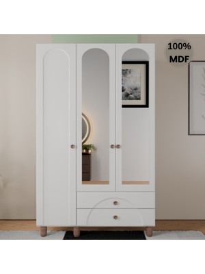 Comiet Soprano Ayaklı Tasarım Aynalı 3 Kapak Mdf Gardırop