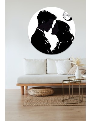 KOSS Dijital Romantik Çift Yuvarlak Sticker, Yuvarlak Şekilli Sticker, Modern Soyut Duvar Dekoru