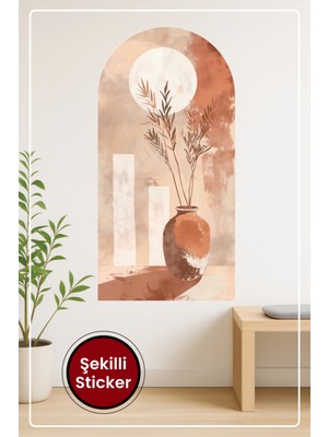 KOSS Dijital Oval Şekilli Vazo ve Dallar Sticker Soyut Formlu Minimalist Dekoratif Duvar Sticker