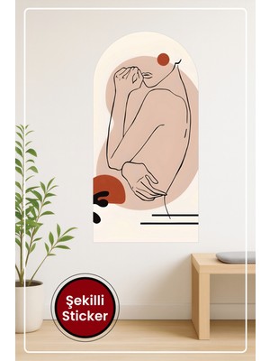 KOSS Dijital Oval Şekilli Soyut Minimal Kadın Silüeti Çizgi Dekoratif Duvar Sticker Ev Ofis Salon Hol