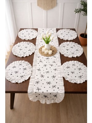 Uçkan Home Fırfırlı Fiyonk 1 Adet Runner 6 Adet Amerikan Servis - 7 Parça Çeyiz Seti