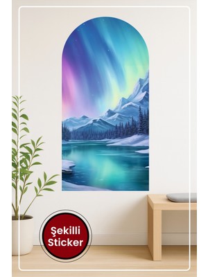 KOSS Dijital Oval Şekilli Kuzey Işıkları Dağ Göl Manzaralı Dekoratif Duvar Sticker Ev Ofis Için Modern Dekor