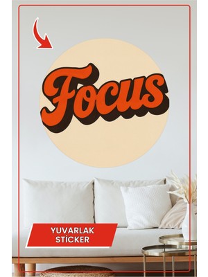 KOSS Dijital Focus Retro Yuvarlak Sticker Krem Zeminli Turuncu Tipografi Tasarımlı Vintage Dekoratif Çıkartma