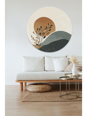 KOSS Dijital Bohem Tarzı Manzara Yuvarlak Sticker, Yuvarlak Şekilli Sticker, Soyut Minimal Duvar Dekoru