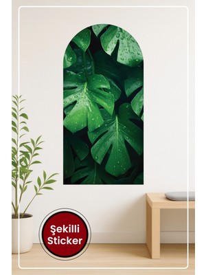 KOSS Dijital Oval Şekilli Yağmur Damlaları Tropikal Yaprak Desenli Dekoratif Duvar Sticker Ev Ofis Salon