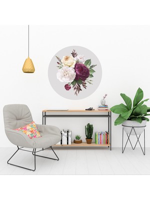 KOSS Dijital Modern Renkli Güller Yuvarlak Sticker, Yuvarlak Duvar Stickerı, Çiçek Buketi Desenli Duvar Dekoru
