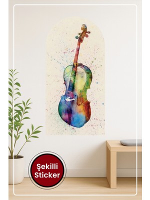 KOSS Dijital Oval Şekilli Renkli Soyut Gitar Desenli Dekoratif Duvar Sticker Ev Ofis Salon Hol Için Süs