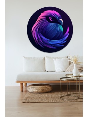 KOSS Dijital Mor Renkli Kuş Yuvarlak Sticker, Yuvarlak Şekilli Sticker, Soyut Yırtıcı Hayvan Duvar Dekoru