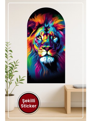 KOSS Dijital Renkli Aslan Portresi Oval Şekilli Duvar Sticker Modern Sanatsal Dekoratif Tasarım