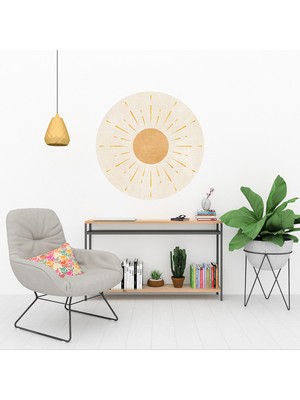 KOSS Dijital Boho Tarzı Güneş Yuvarlak Sticker, Yuvarlak Şekilli Duvar Stickerı, Bohem Modern Duvar Dekoru