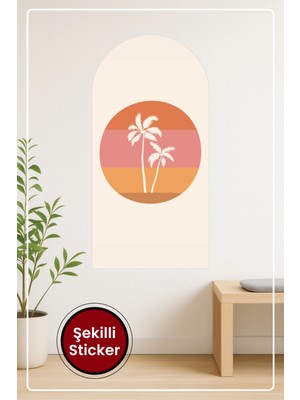 KOSS Dijital Oval Şekilli Bohem Tarzı Palmiye Ağaçları Minimal Dekoratif Duvar Sticker Ev Ofis Salon