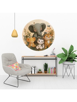 KOSS Dijital Sevimli Hayvanlar Safari Yuvarlak Sticker, Yuvarlak Şekilli Sticker, Çocuk Bebek Odası Duvar Dekoru