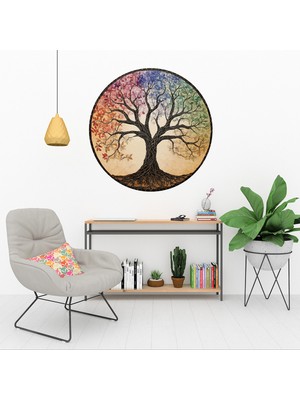 KOSS Dijital Rengarenk Hayat Ağacı Yuvarlak Sticker, Yuvarlak Şekilli Sticker, Modern Soyut Duvar Dekoru