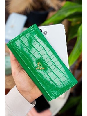 Garbalia Lady Teknolojik Deri Kroko Desen Kadın Cüzdanı Bol Kartlıklı Fermuarlı Bozuk Para Bölmeli