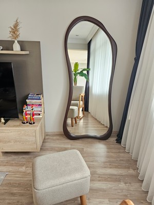 Uğurlu Ayna 180X80 cm Asimetrik Boy Aynası - Ceviz Ahşap Görünümlü Dekoratif Boy Aynası