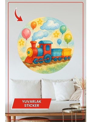 KOSS Dijital Renkli Tren Yuvarlak Sticker Balonlu ve Yıldızlı Gökyüzü Temalı Sevimli Çocuk Odası Çıkartması
