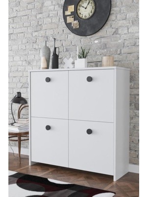 Kzy Mobilya Kzy 4 Kapaklı 4 Raflı Modern Dekoratif Dolap- Beyaz