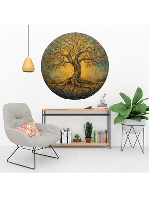 KOSS Dijital Eskitme Renkli Hayat Ağacı Yuvarlak Sticker, Yuvarlak Sticker, Modern Soyut Renkli Ağaç Duvar Dekoru
