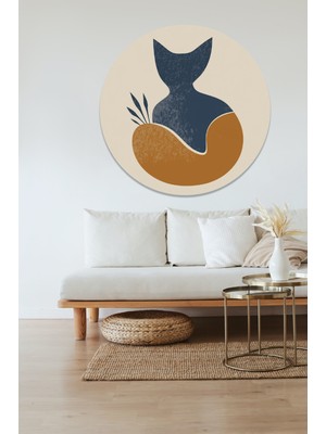 KOSS Dijital Bohem Tarzı Kedi Yuvarlak Sticker, Yuvarlak Şekilli Sticker, Soyut Hayvan Duvar Dekoru
