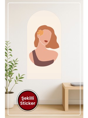 KOSS Dijital Oval Şekilli Minimal Kadın Silüeti Dekoratif Duvar Sticker Ev Ofis Salon Hol Için Süs