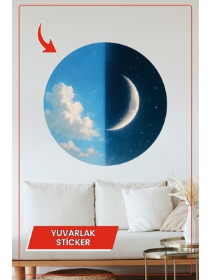 KOSS Dijital Gece Gündüz Ay Gökyüzü Yuvarlak Sticker Doğa Temalı Minimal Duvar Dekor Ürünü