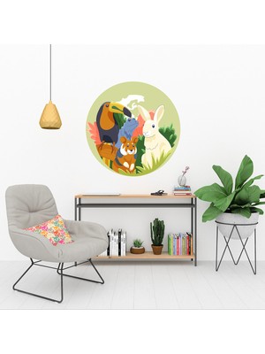 KOSS Dijital Renkli Sevimli Hayvanlar Yuvarlak Sticker, Yuvarlak Duvar Stickerı, Çoçuk Odası Için Duvar Dekoru
