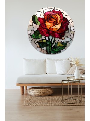 KOSS Dijital Soyut Renkli Gül Yuvarlak Sticker, Yuvarlak Şekilli Sticker, Modern Gül Duvar Dekoru