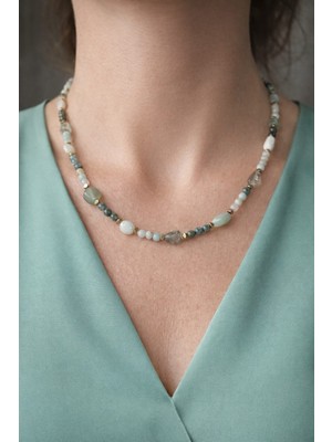 Mith Sb Takı Özel Tasarım El Yapımı Yeşil Akik ve Goldhematit Doğal Taş Kolye