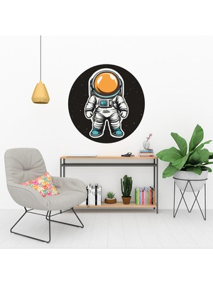 KOSS Dijital Astronot ve Yıldızlar Yuvarlak Sticker, Yuvarlak Şekilli Sticker, Çocuk Odası Duvar Dekoru