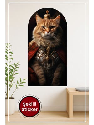 KOSS Dijital Oval Şekilli Asil Kraliyet Kedisi Desenli Dekoratif Duvar Sticker Ev Ofis Salon Hol Için Modern Süs