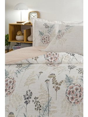 Özdilek Ranforce -Phlox Krem- Lastikli Çarşaflı Çift Kişilik Nevresim Takımı