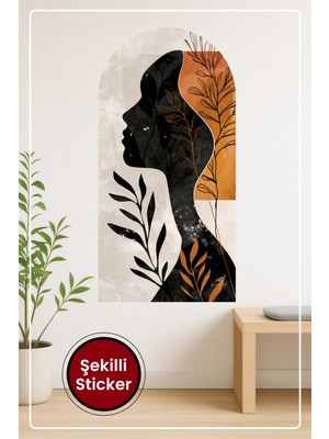 KOSS Dijital Oval Şekilli Sanatsal Desen Sticker Silüet Figürlü Turuncu Yaprak Temalı Dekoratif Duvar Sticker