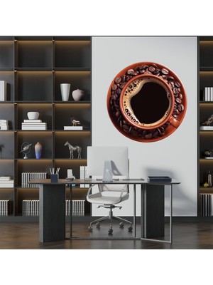 KOSS Dijital Kahve Fincanı ve Kahve Çekirdekleri Yuvarlak Sticker, Yuvarlak Şekilli Duvar Sticker Cafe Için Dekor