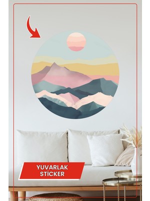 KOSS Dijital Pastel Dağlar Yuvarlak Sticker Minimal Manzara Sanat Tarzı Dekoratif Çıkartma Ev Ofis Duvar Dekoru