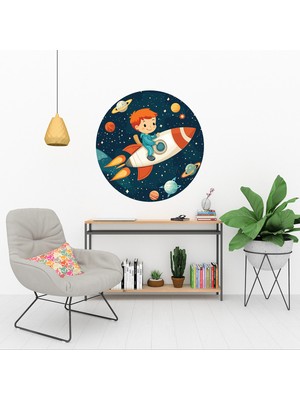 KOSS Dijital Uzay ve Gezegenler Öğretici Yuvarlak Sticker, Yuvarlak Şekilli Sticker, Çocuk Odası Duvar Dekoru