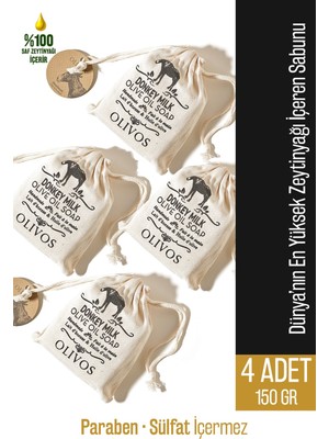 Olivos %100 Doğal Eşek Sütü ve Zeytinyağlı Katı Sabun Eşek Sütlü El Sabunu Yoğun Nemlendirici 150 gr 4 Adet