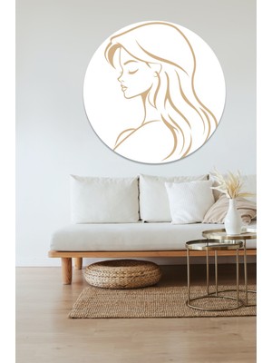 KOSS Dijital Sarı Renkli Kadın Silüeti Yuvarlak Sticker, Yuvarlak Şekilli Sticker, Güzellik Salonu Duvar Dekoru