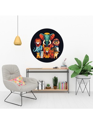 KOSS Dijital Sevimli Amazon Hayvanları Yuvarlak Sticker, Yuvarlak Şekilli Sticker, Çocuk Odası Duvar Dekoru